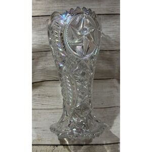 Vintage LE Smith Iridescent Whirling Star Ohio Star Beautiful 9" Heavy Vase